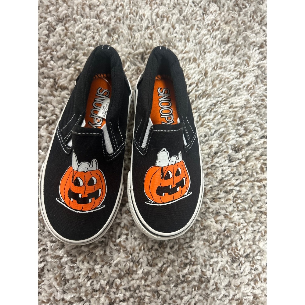 Peanuts Snoopy Halloween Toddler Shoes Black Pumpkin Slip On Sneakers Size 7
